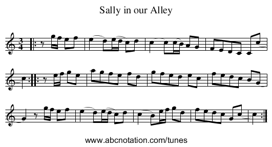 Sally in our Alley - staff notation