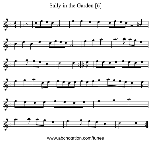 Sally in the Garden [6] - staff notation