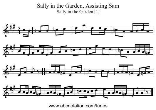 Sally in the Garden, Assisting Sam - staff notation