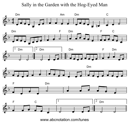 Sally in the Garden with the Hog-Eyed Man - staff notation
