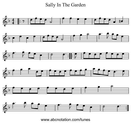 Sally In The Garden - staff notation