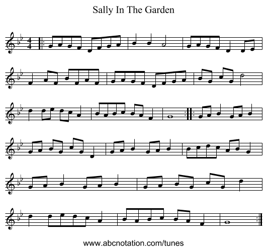 Sally In The Garden - staff notation