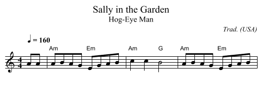 Sally in the Garden - staff notation