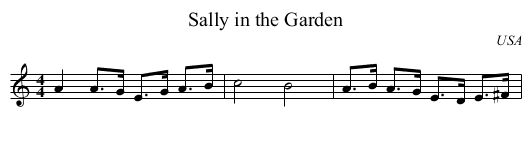 Sally in the Garden - staff notation