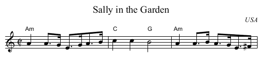 Sally in the Garden - staff notation