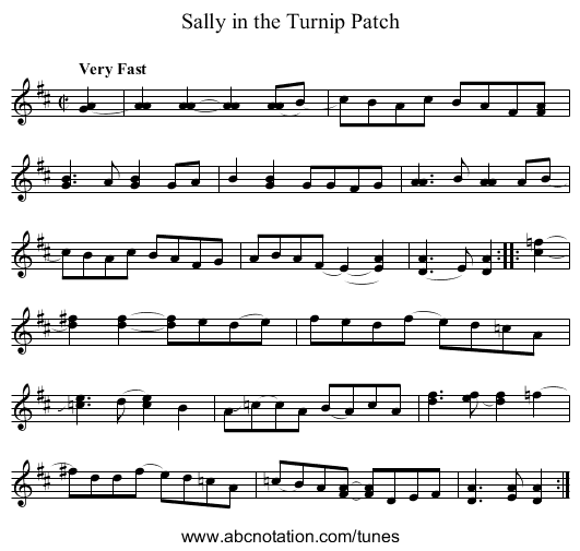 Sally in the Turnip Patch - staff notation