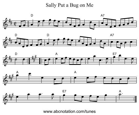 Sally Put a Bug on Me - staff notation