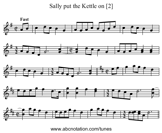 Sally put the Kettle on [2] - staff notation