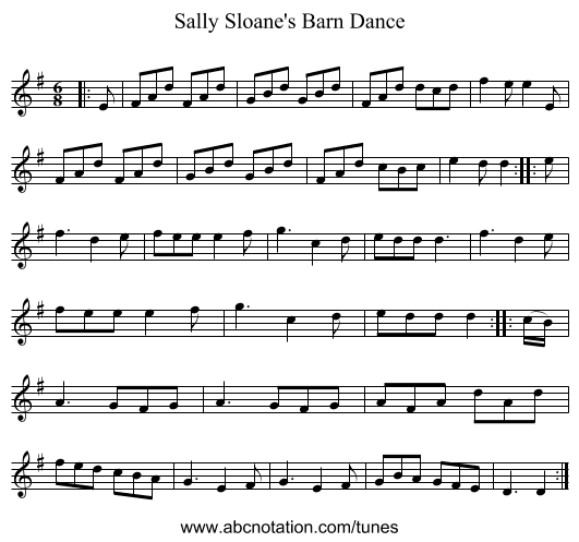 Sally Sloane's Barn Dance - staff notation