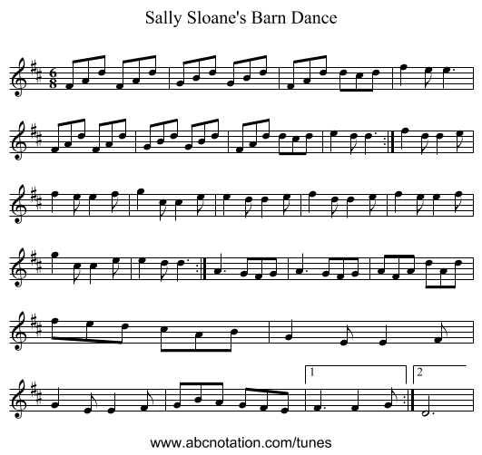 Sally Sloane's Barn Dance - staff notation