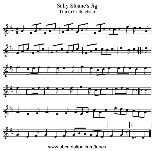 Sally Sloane's Jig - staff notation