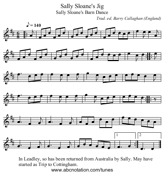 Sally Sloane's Jig - staff notation