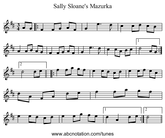 Sally Sloane's Mazurka - staff notation