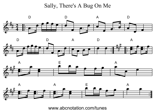 Sally, There's A Bug On Me - staff notation