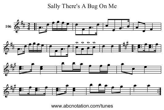 Sally There's A Bug On Me - staff notation