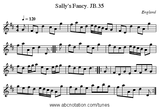 Sally's Fancy. JB.35 - staff notation