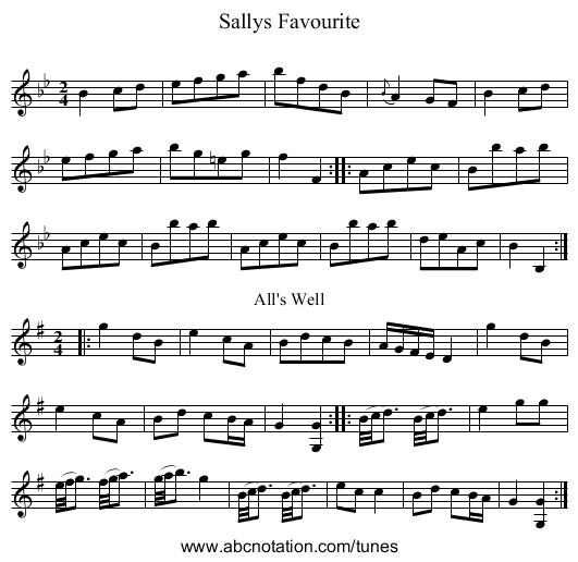 Sallys Favourite - staff notation