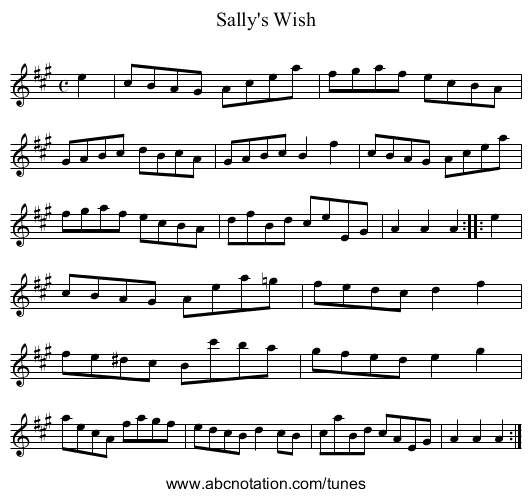 Sally's Wish - staff notation