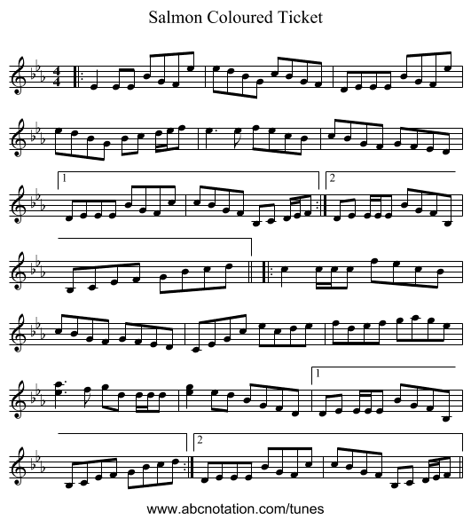 Salmon Coloured Ticket - staff notation