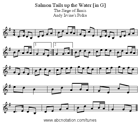 Salmon Tails up the Water [in G] - staff notation