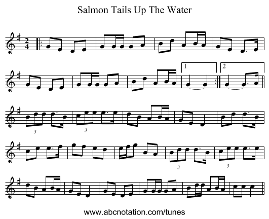 Salmon Tails Up The Water - staff notation