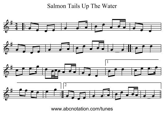 Salmon Tails Up The Water - staff notation