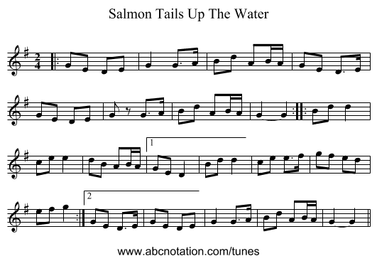 Salmon Tails Up The Water - staff notation