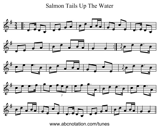 Salmon Tails Up The Water - staff notation
