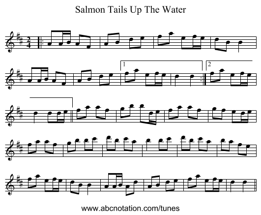 Salmon Tails Up The Water - staff notation