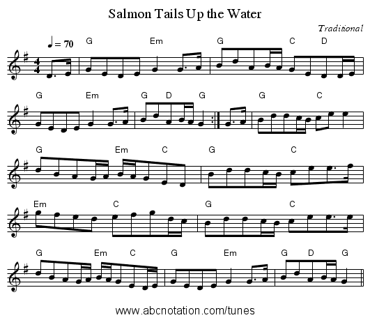 Salmon Tails Up the Water - staff notation