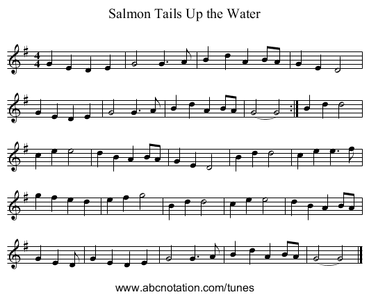 Salmon Tails Up the Water - staff notation