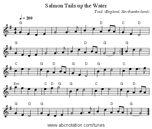 Salmon Tails up the Water - staff notation