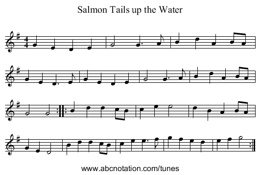 Salmon Tails up the Water - staff notation