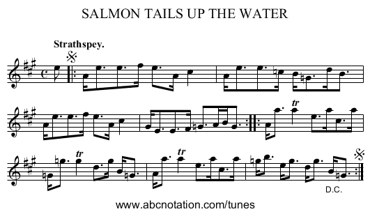 SALMON TAILS UP THE WATER - staff notation