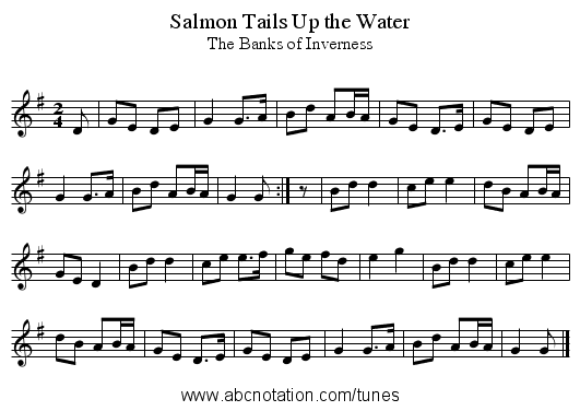 Salmon Tails Up the Water - staff notation