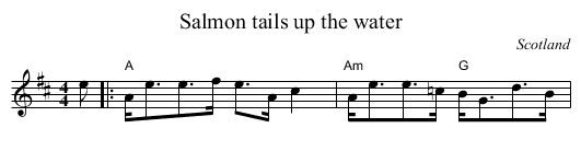Salmon tails up the water - staff notation