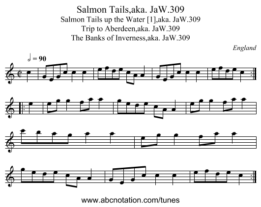 Salmon Tails,aka. JaW.309 - staff notation