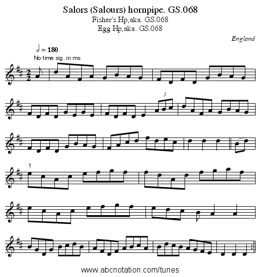 Salors (Salours) hornpipe. GS.068 - staff notation