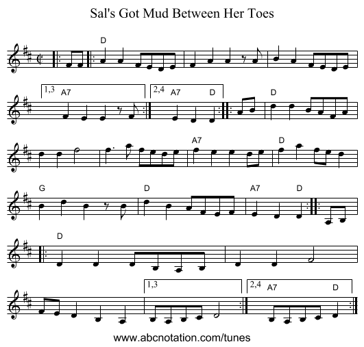 Sal's Got Mud Between Her Toes - staff notation