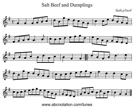Salt Beef and Dumplings - staff notation