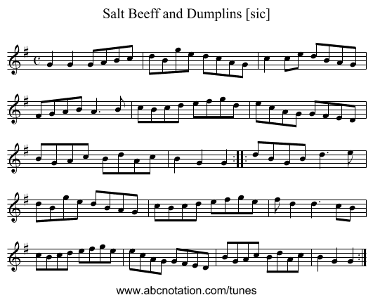 Salt Beeff and Dumplins [sic] - staff notation
