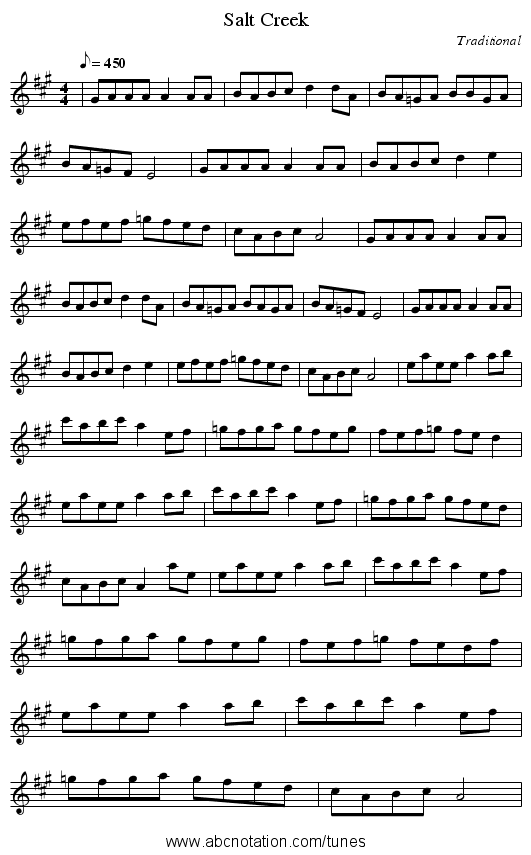 Salt Creek - staff notation