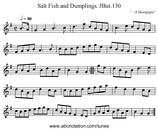 Salt Fish and Dumplings. JBut.130 - staff notation
