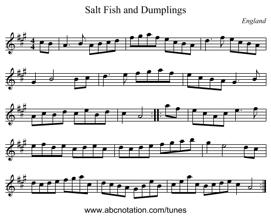 Salt Fish and Dumplings - staff notation