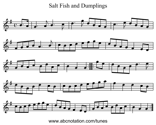 Salt Fish and Dumplings - staff notation