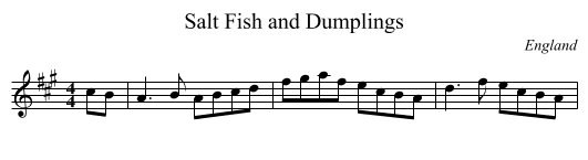 Salt Fish and Dumplings - staff notation