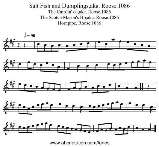 Salt Fish and Dumplings,aka. Roose.1086 - staff notation