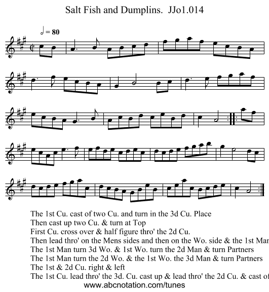 Salt Fish and Dumplins.  JJo1.014 - staff notation