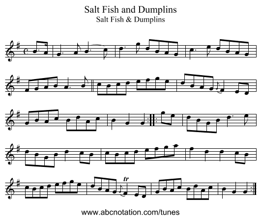 Salt Fish and Dumplins - staff notation