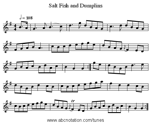 Salt Fish and Dumplins - staff notation